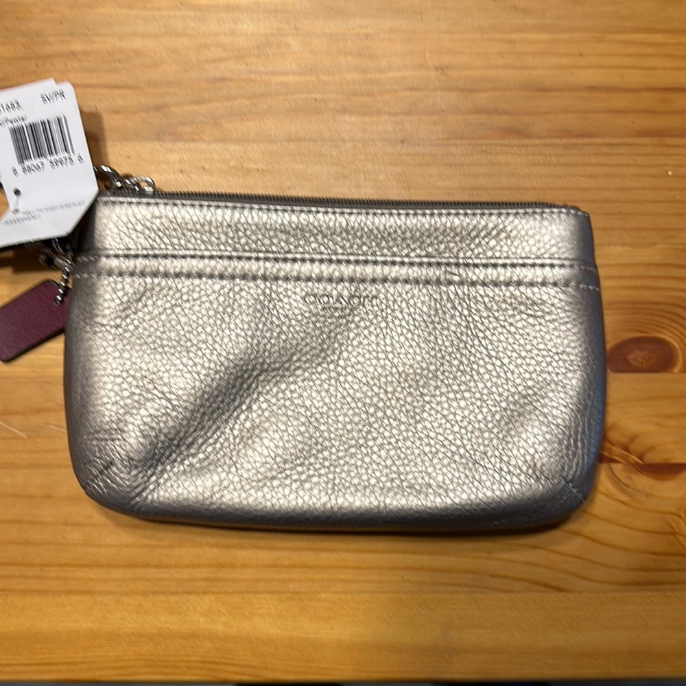 Silver/ pewter coach wristlet NWT